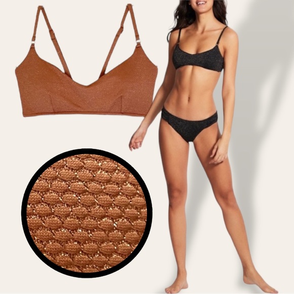 Seafolly Stardust Metallic Stretch-piqué Bronze Bikini Top - Picture 11 of 11